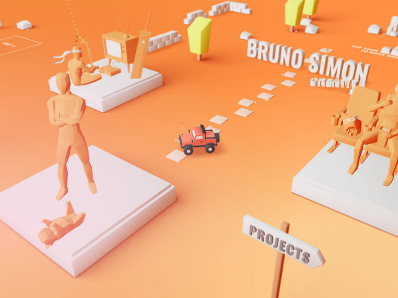 Screenshot der Three.js-Portfolio-Webseite von Bruno Simon.